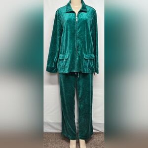 Mirror Image 1X Green Valour Velvet Pant Set Athleisure Tracksuit Elastic